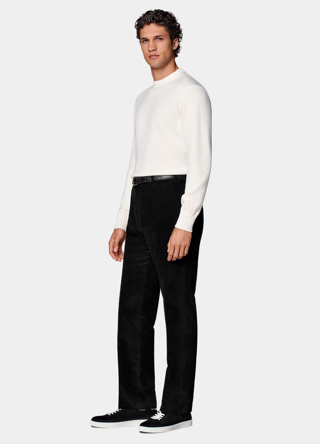 Black Straight Leg Pants in Pure Cotton Corduroy - Image 4