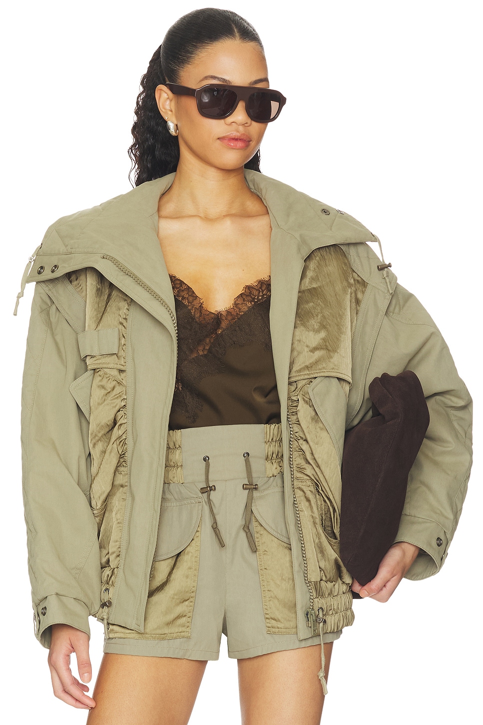 BALMAIN Batwing Two Pockets Twill Bomber in Vert Pale
