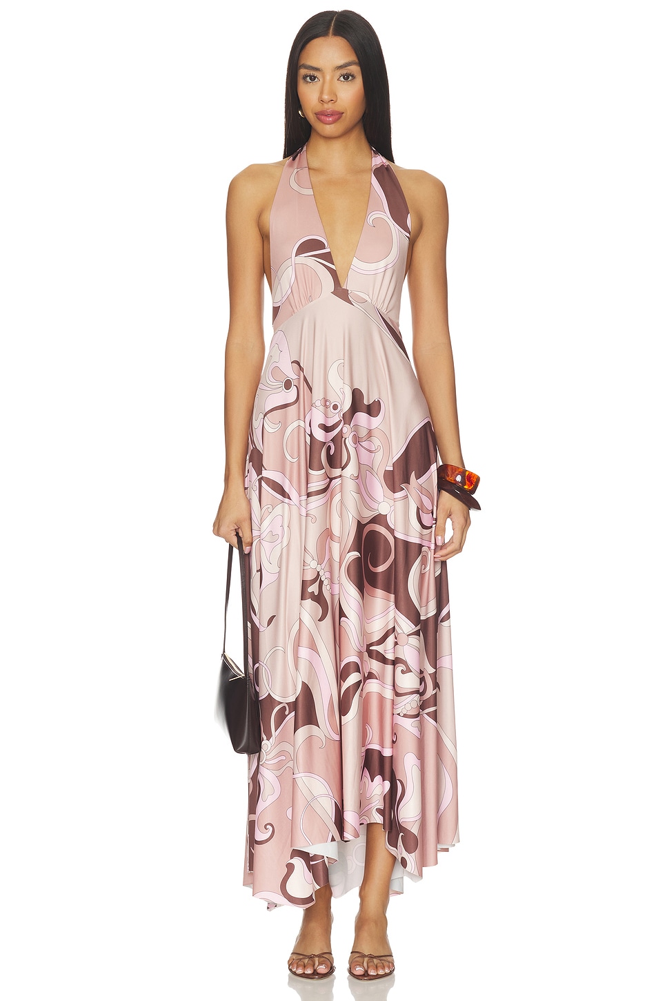 Cin Cin Lalique Halter Dress in Deco Mocha