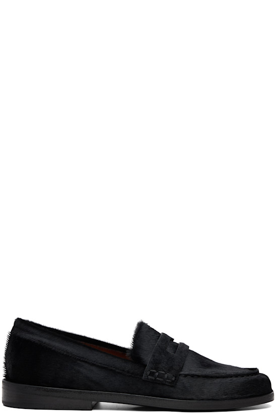 Black Mocasso Short Hair Leather Loafers