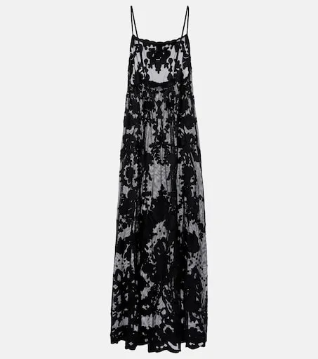 Embroidered sheer cotton maxi dress