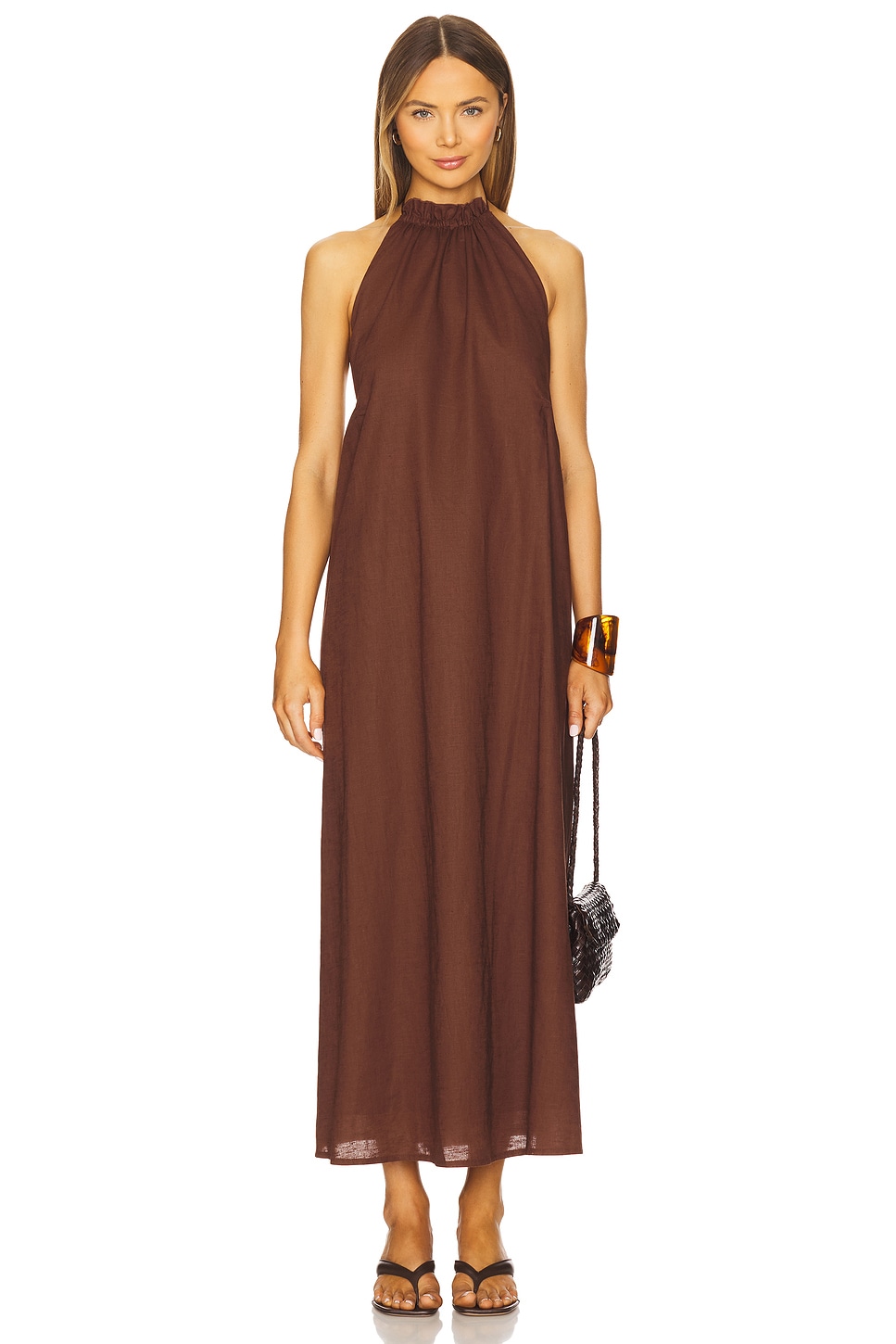 SNDYS Alysse Halter Dress in Chocolate