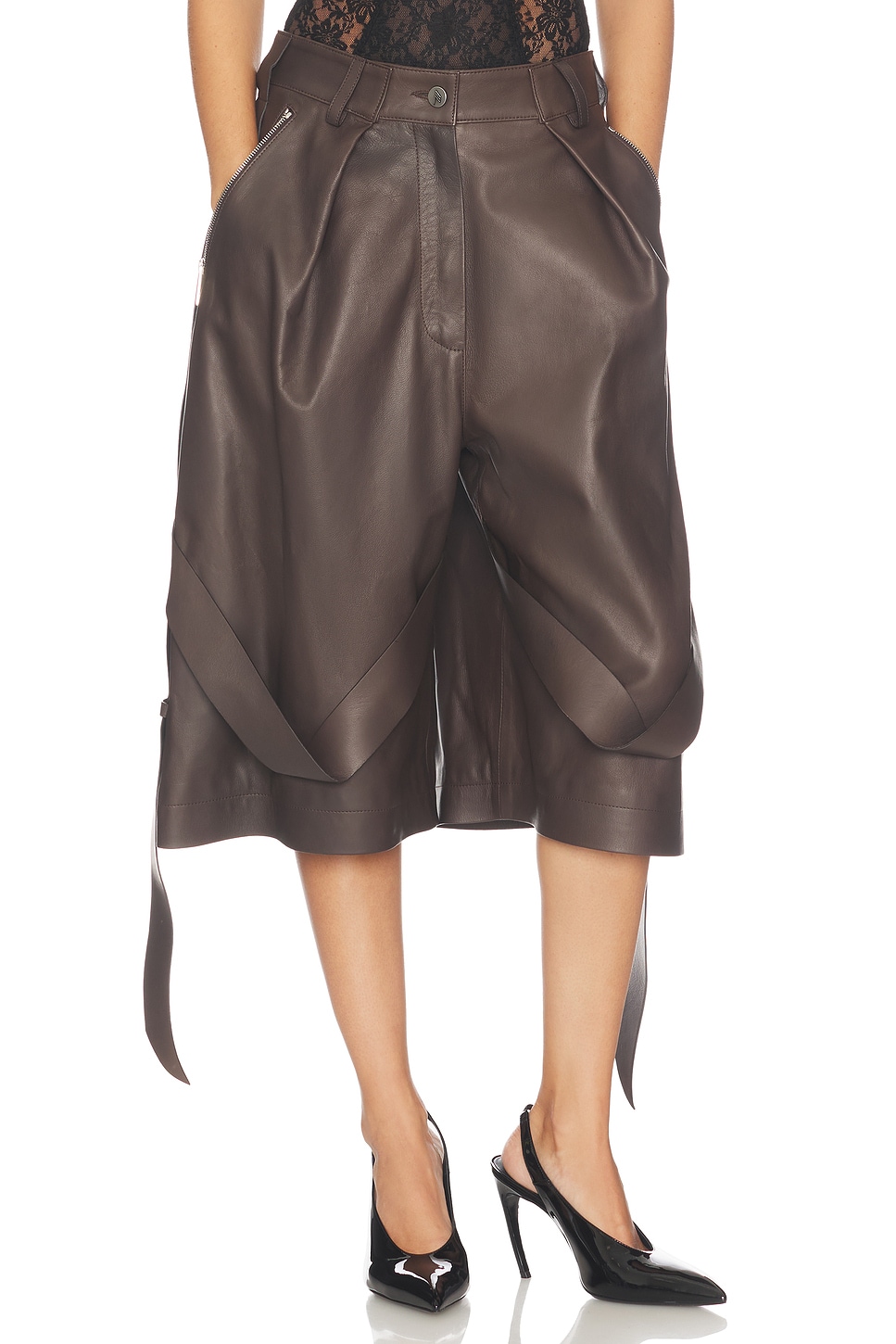 THE ATTICO Baggy Leather Pant in Dark Brown