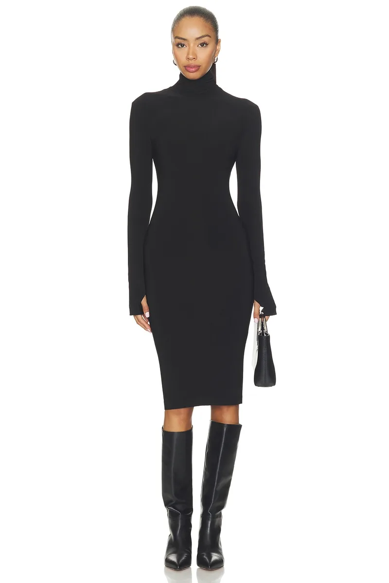 Norma Kamali Long Sleeve Turtleneck Dress in Black