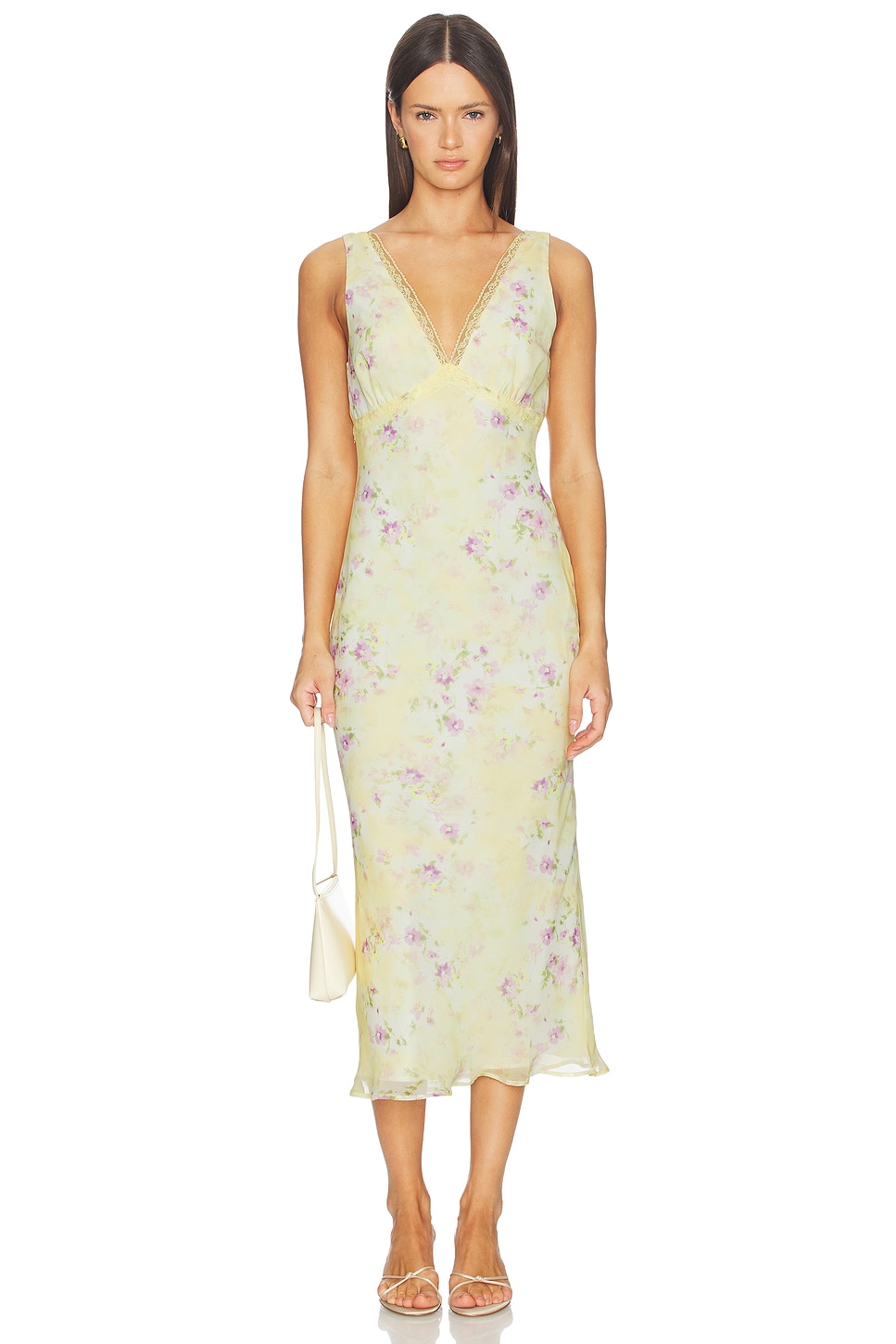 MORE TO COME Alora Midi Dress in Yellow Floral
