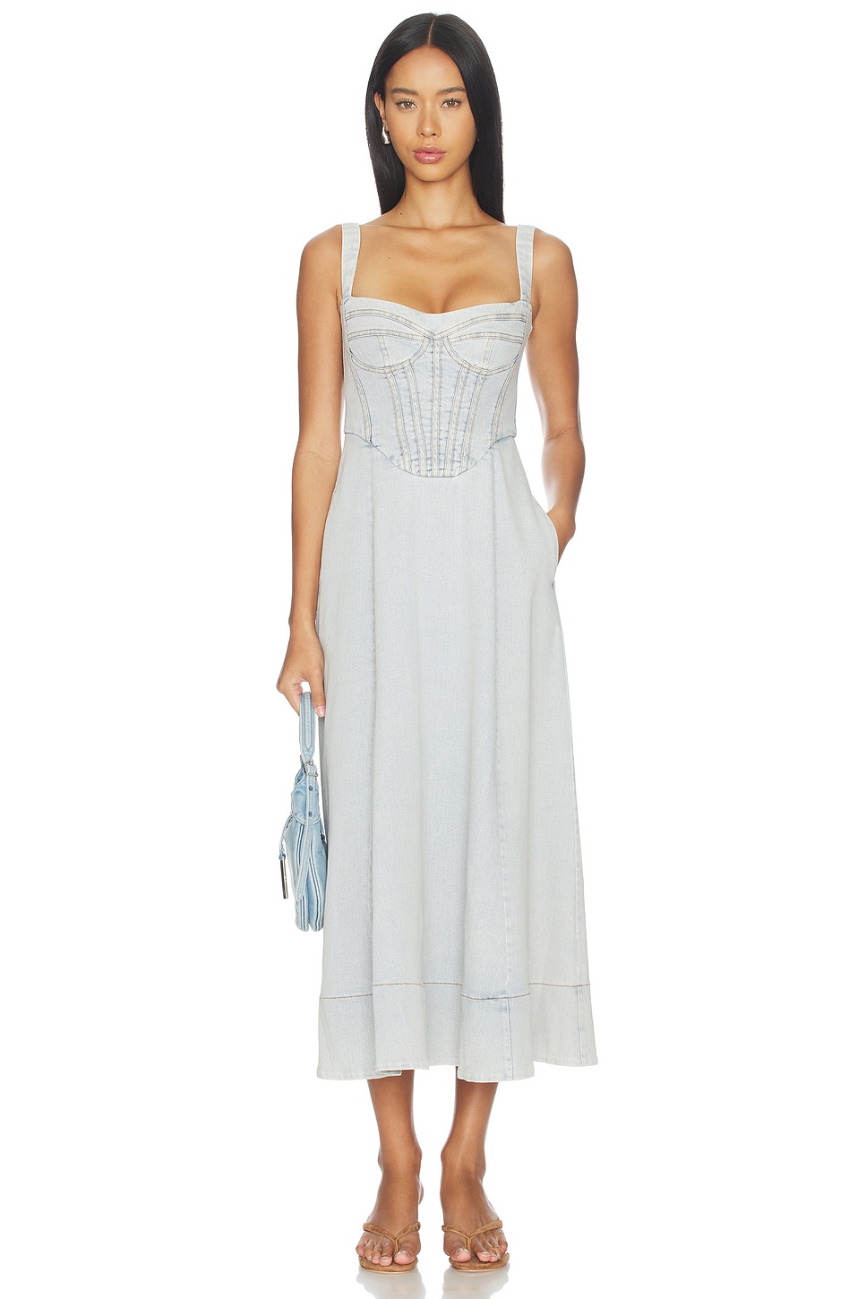 Bardot Lilah Denim Midi Dress in Light Denim