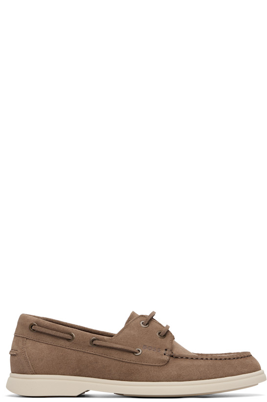 Beige Suede Lace-Detail Boat Shoes