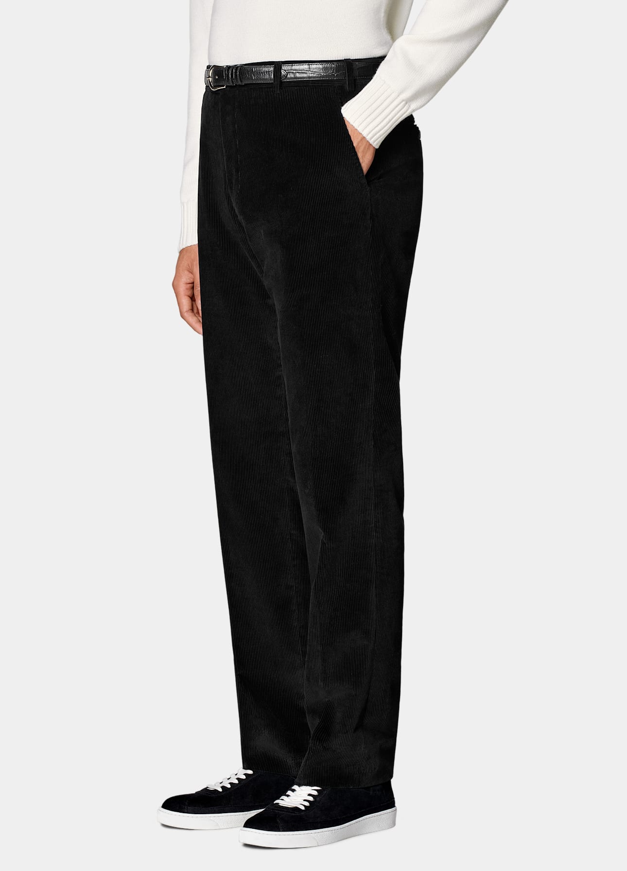 Black Straight Leg Pants in Pure Cotton Corduroy - Image 5
