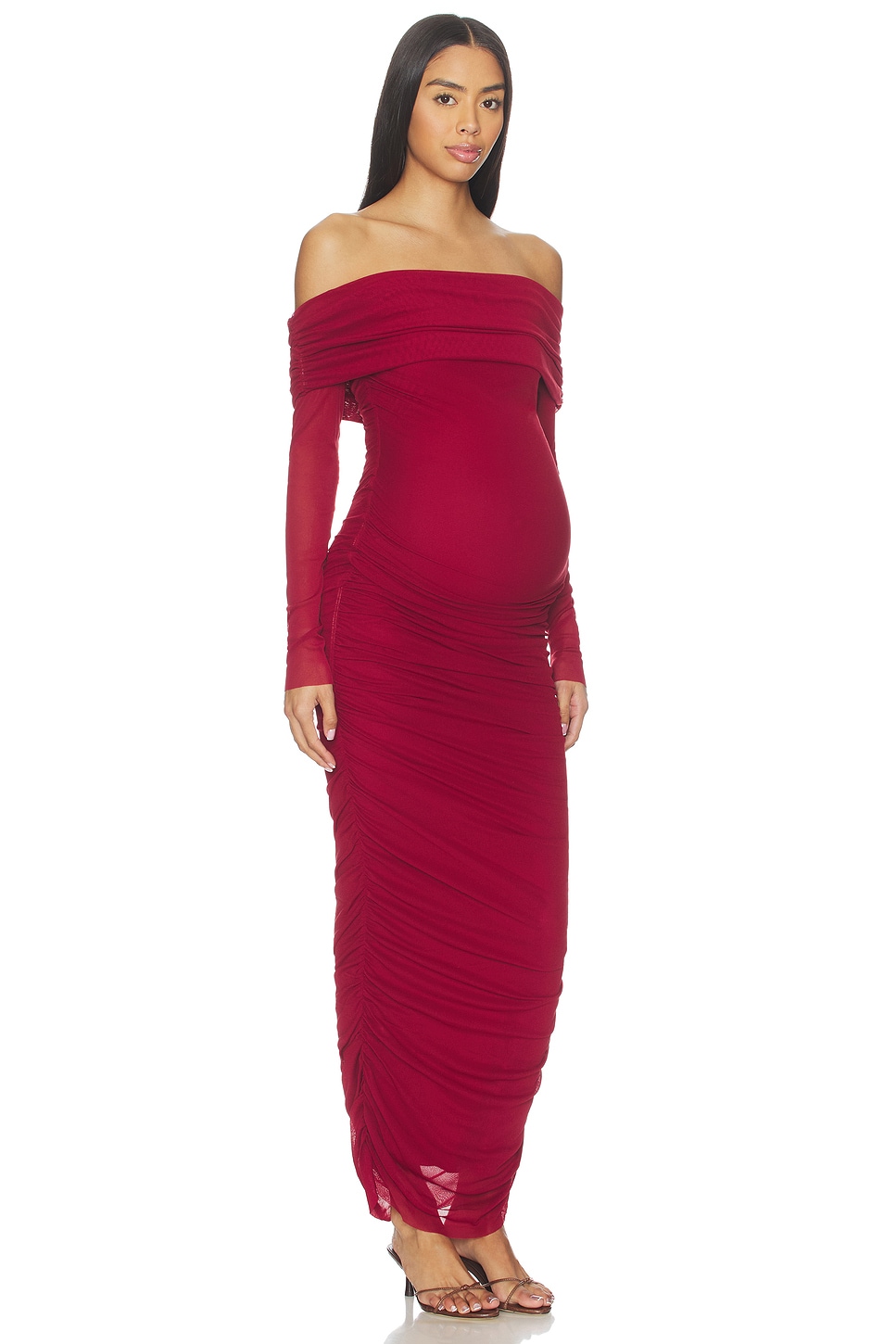 BUMPSUIT Off The Shoulder Mesh Dress in Red