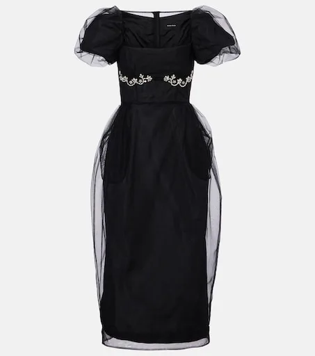 Embroidered tulle midi dress