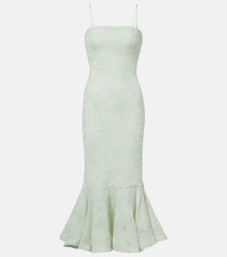 Floral-appliqué mesh midi dress