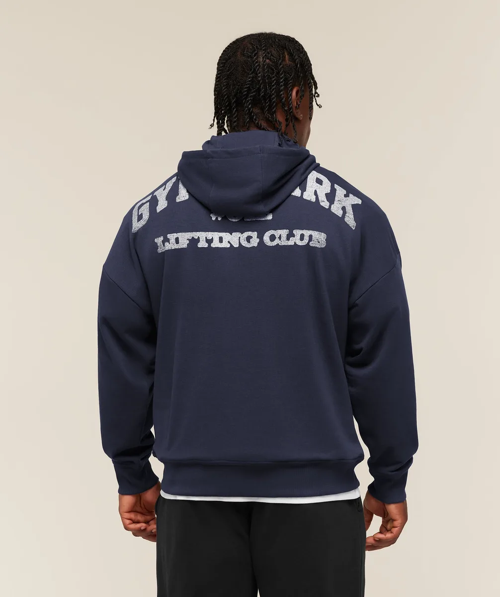 Gymshark Faded Collegiate Graphic Hoodie - Heavy Blue