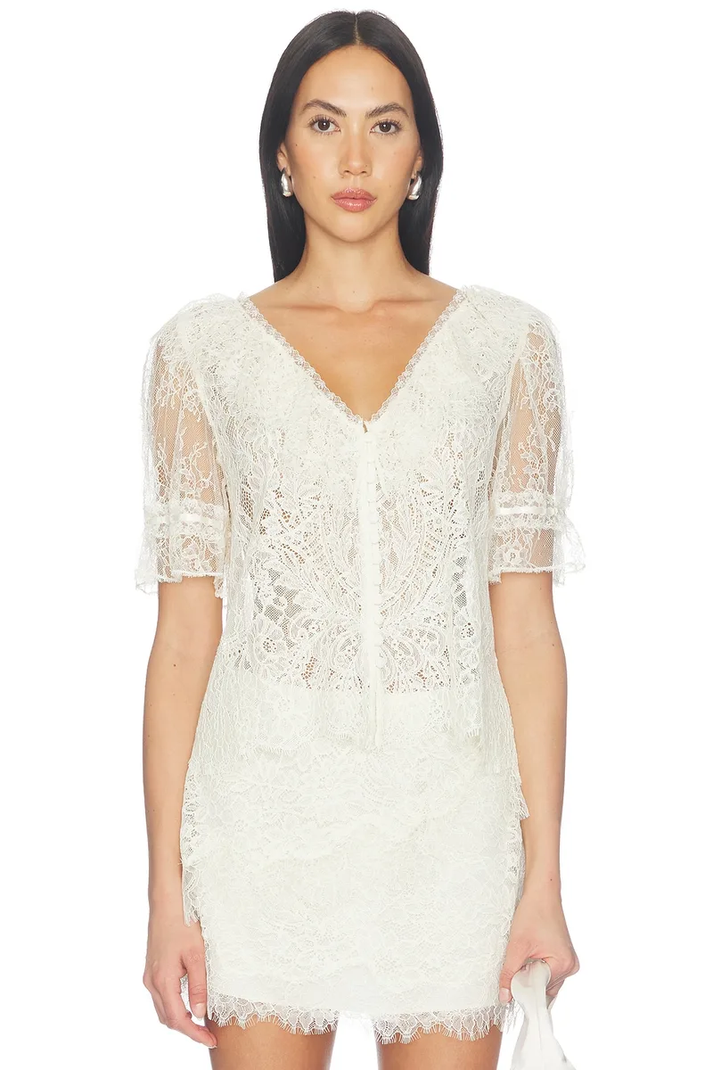 LoveShackFancy Kaylin Top in Alabaster Glow