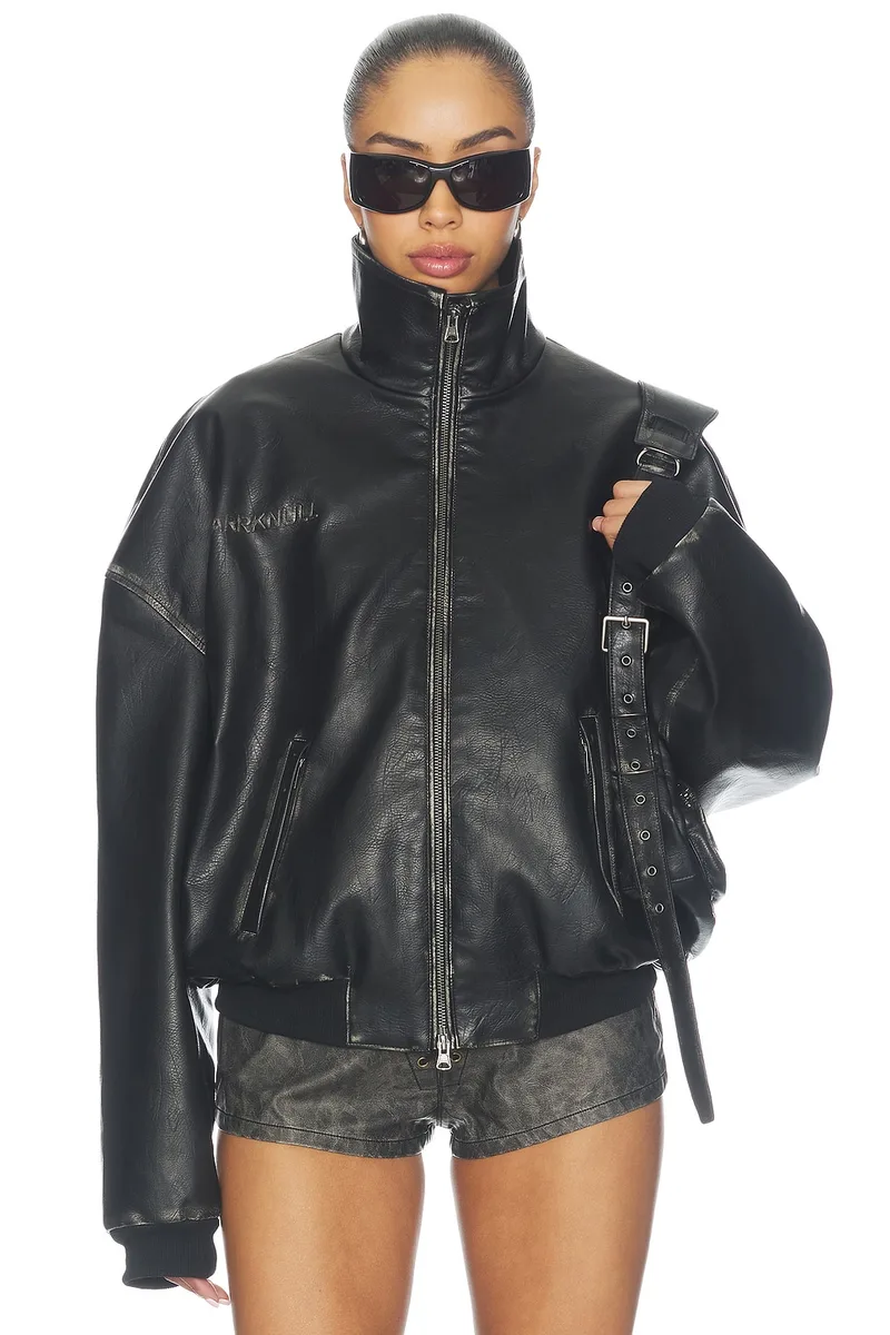 MARRKNULL Underarm Bag Leather Jacket in Black