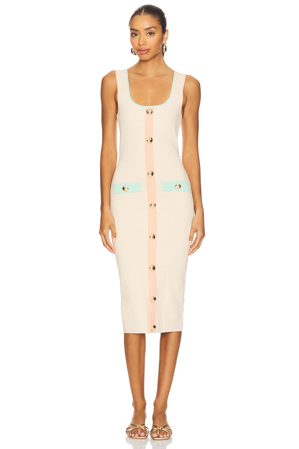 retrofete Lyle Dress in Cream, Peche & Eucalyptus