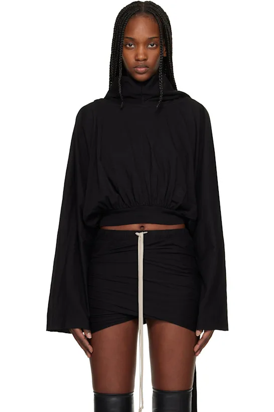 Black Temple Cropped Hoodie