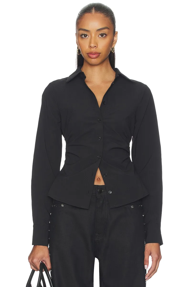 ALL THE WAYS Millie Button Up Top in Black