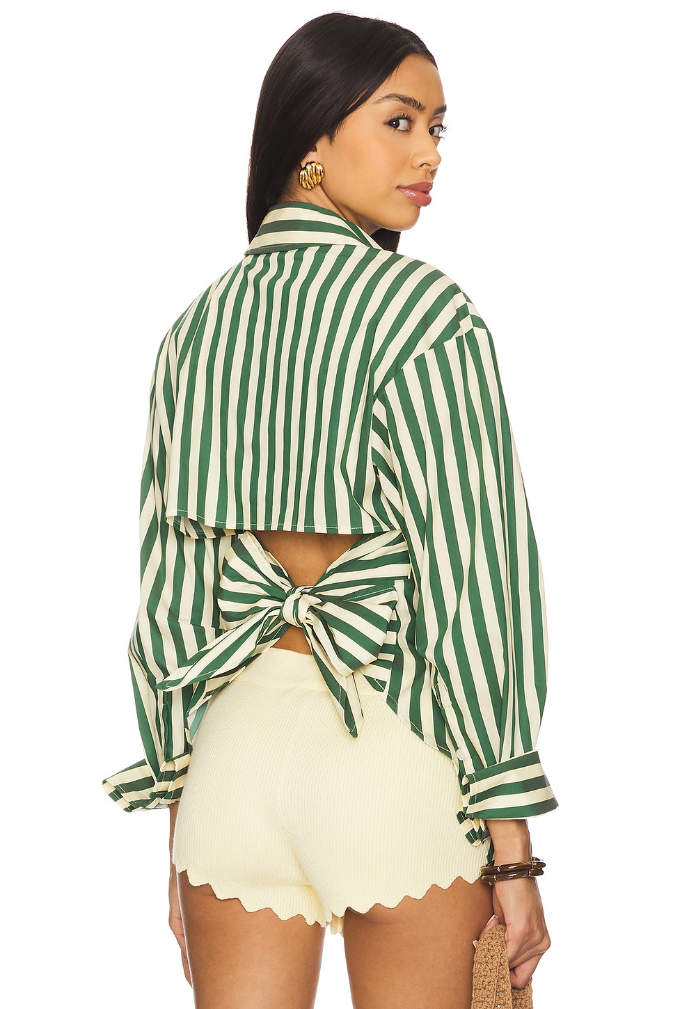 SIMONMILLER Loch Poplin Button Up in Gummy Green & Ecru