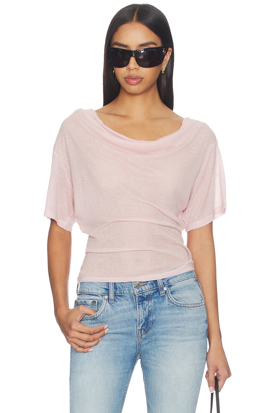 EB Denim Madeo Cowl Neck Tee in Pale Pink
