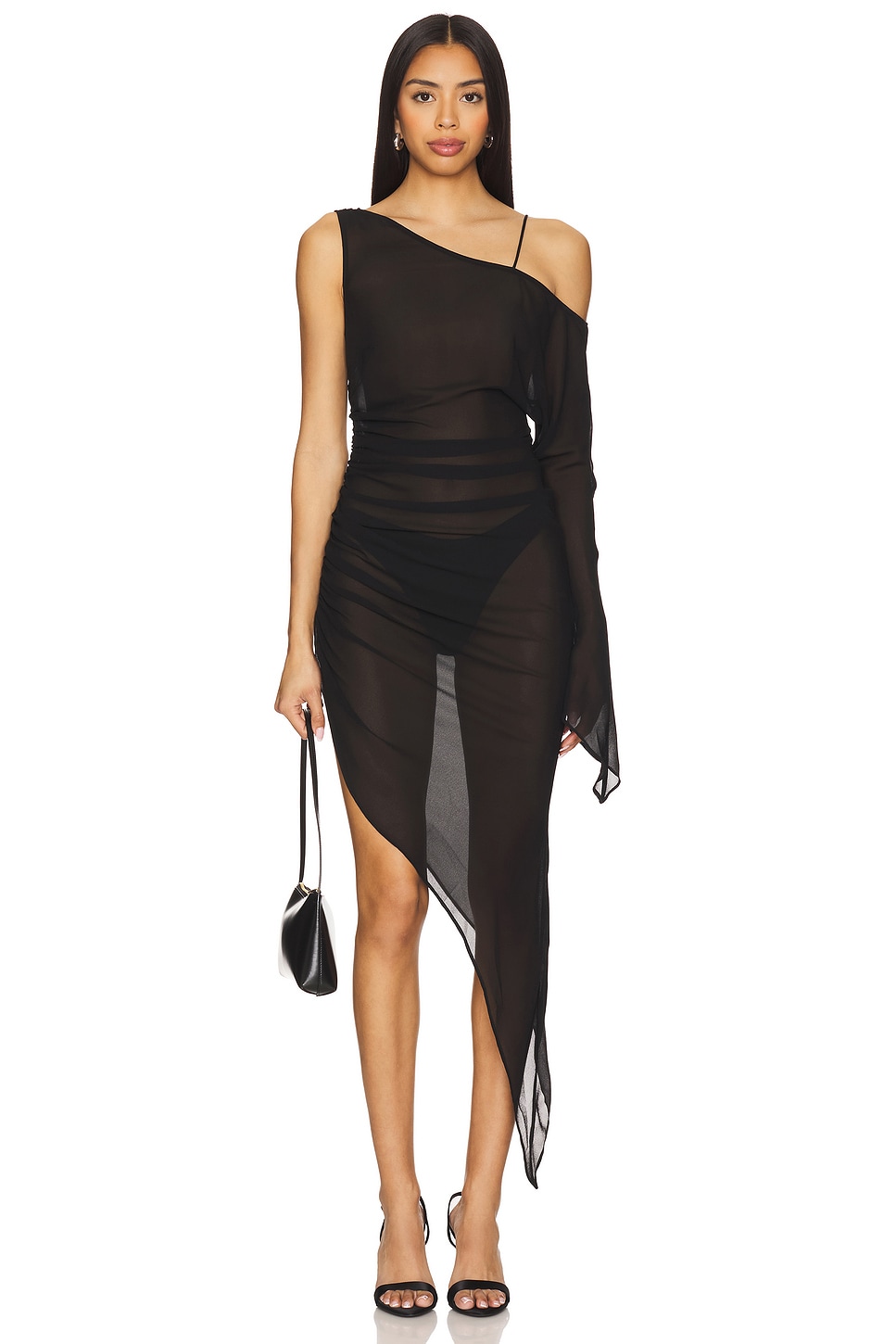 h:ours Rei Midi Dress in Black