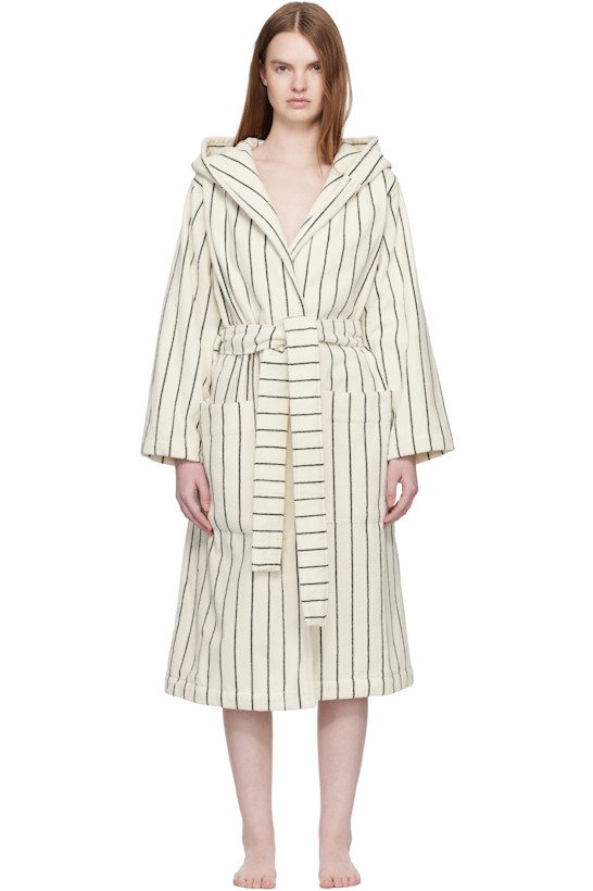 White & Green Terry Hooded Bathrobe