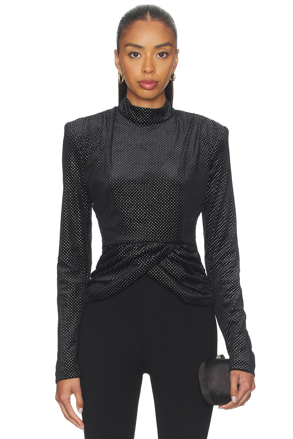 ROTATE Velvet Draped Top in Black