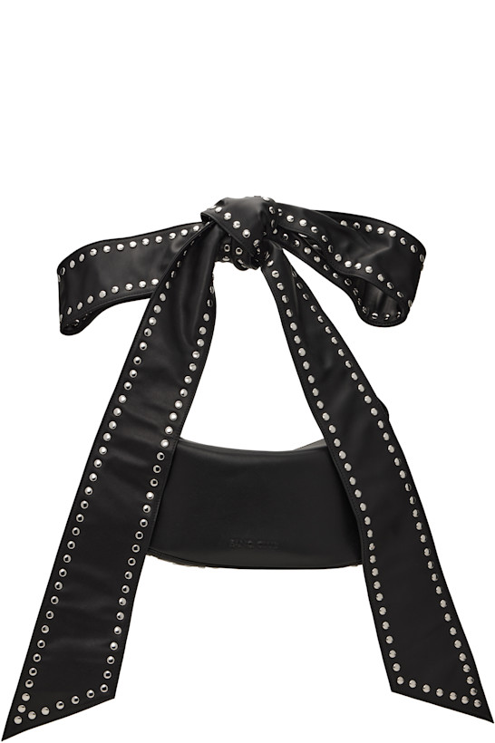 Black Boa Studded Bow Strap Bag