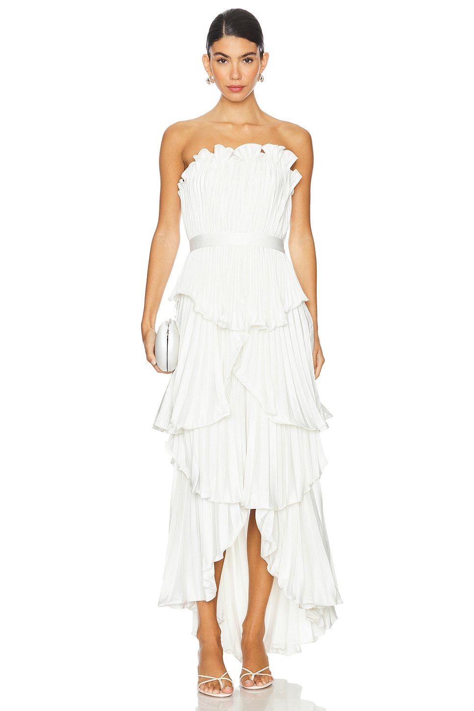 AMUR Janey Tiered Shell Midi Dress in Ivory
