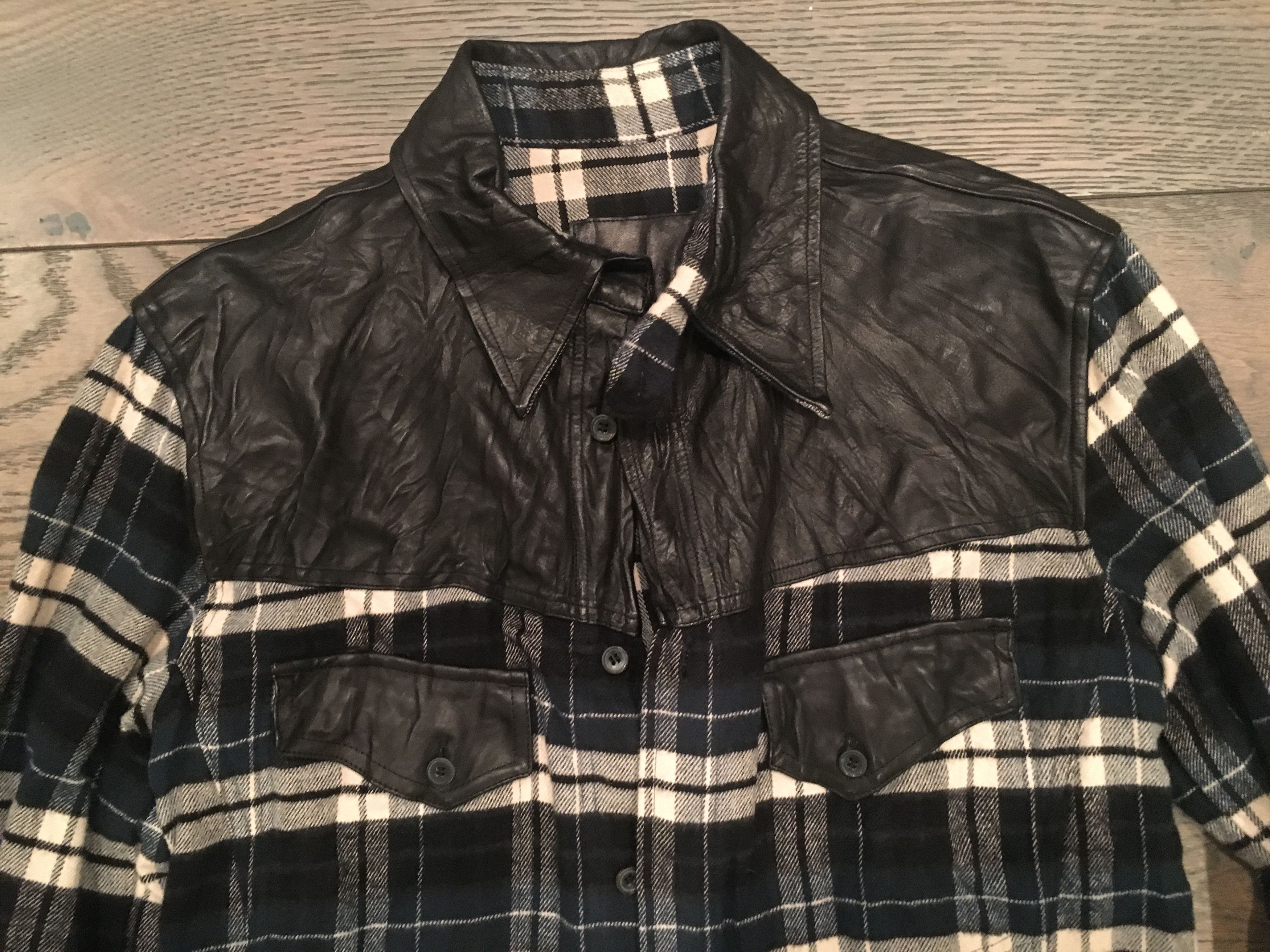 Isamu Katayama Backlash Check Flannel Calf Leather Shirt - Image 2