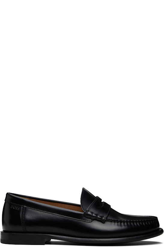 Black Leather Penny Trim Loafers