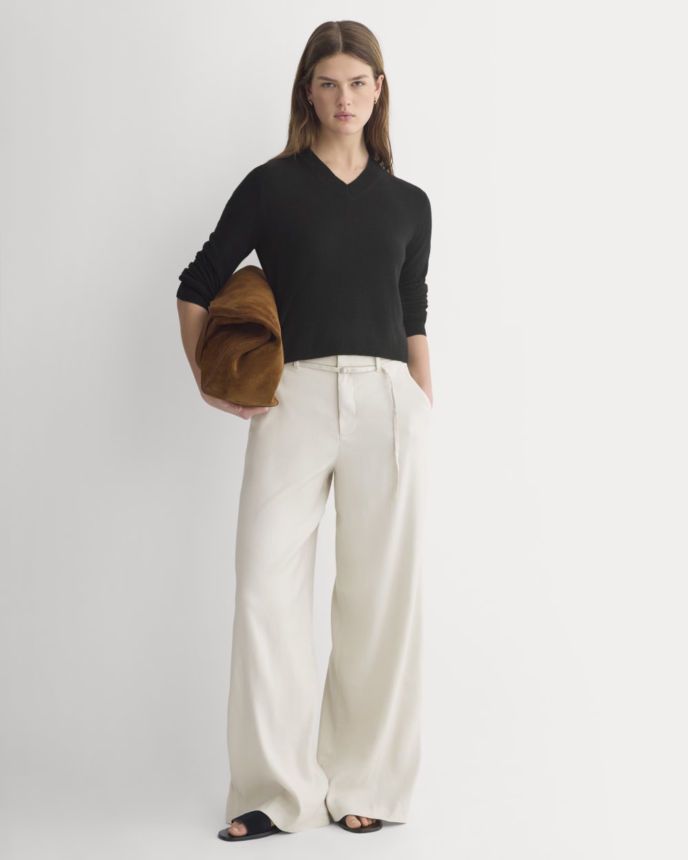 Wide-Leg Belted Pant in Stretch Linen | Birch | Long