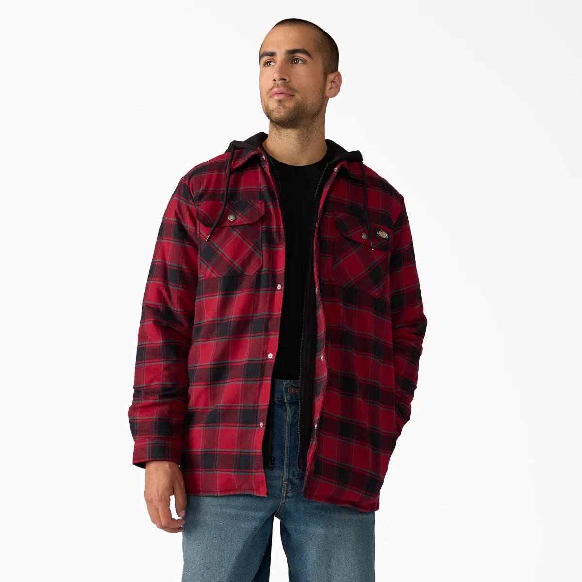 Water Repellent Flannel Hooded Shirt Jacket