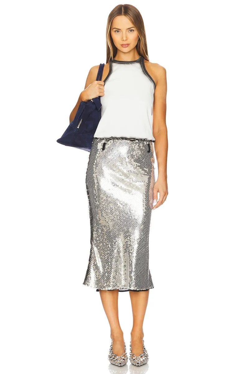 THE ATTICO Midi Dress in White & Silver