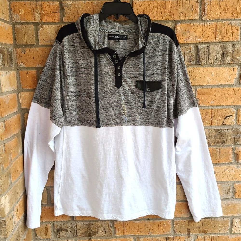 Truth Substance Men's Size XL Hoodie T-shirt Long Sleeves Gray White - Image 6