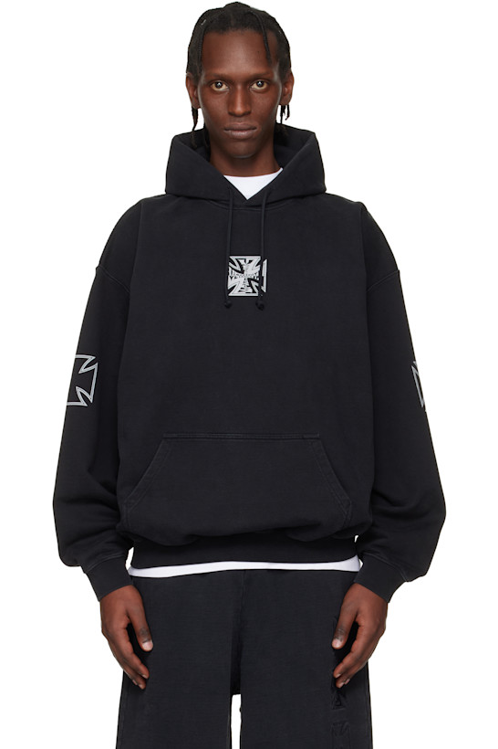 Black Triple Biker Cross Logo Hoodie