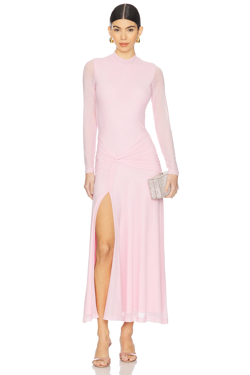 Bardot Lea Mesh Midi Dress in Light Pink