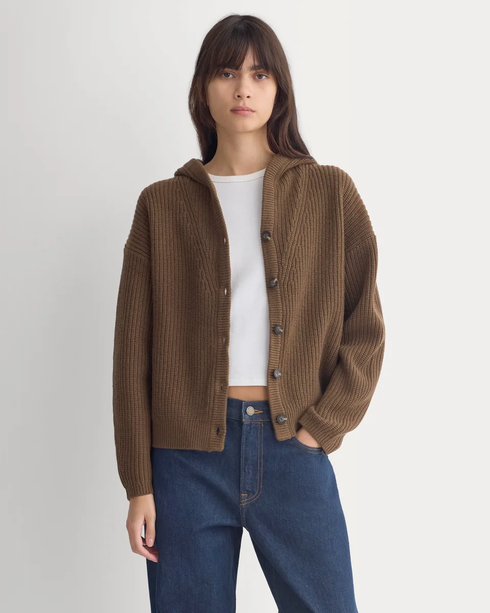 Hooded Cardigan in Luxe Merino | Cocoa