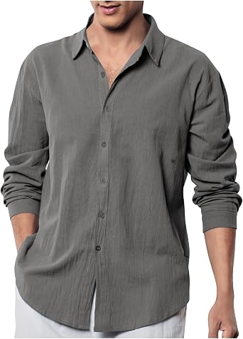 Long Sleeve Shirts Casual Fashion Lapel Button Down Shirt Summer Lightweight Breathable Beach Vacation Tops