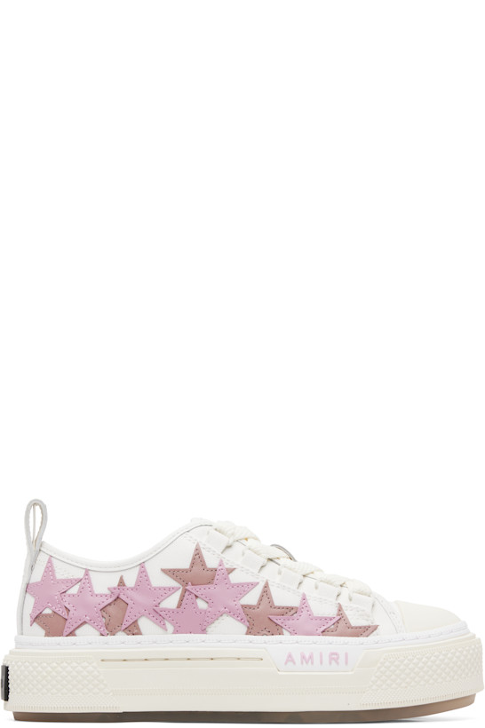 White & Pink Stars Court Low Sneakers