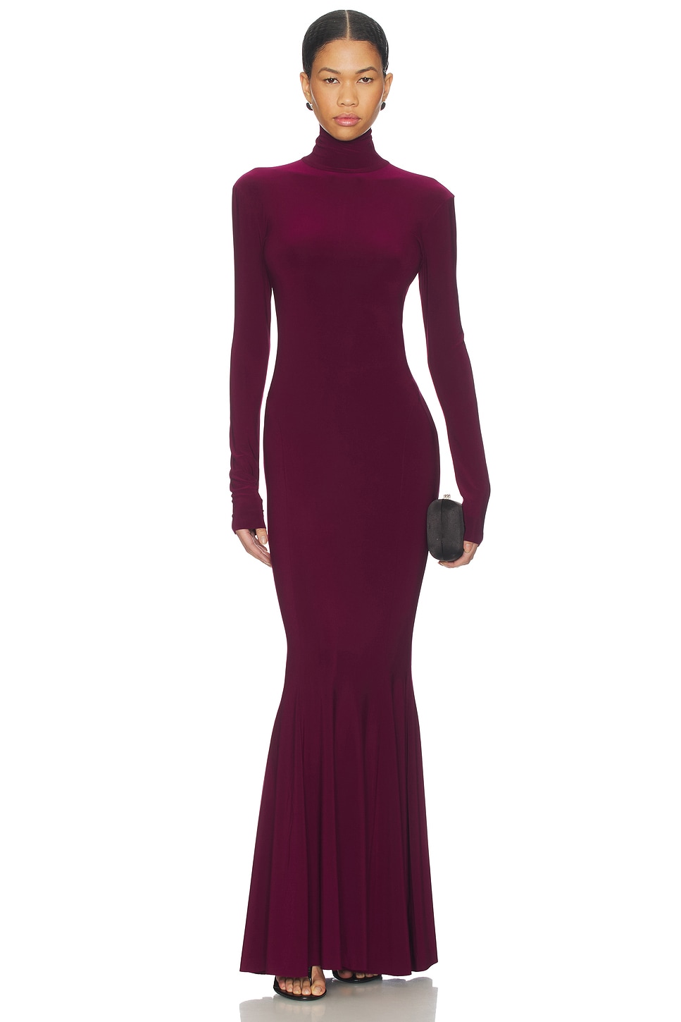 Norma Kamali Long Sleeve Turtle Fishtail Gown in Plum