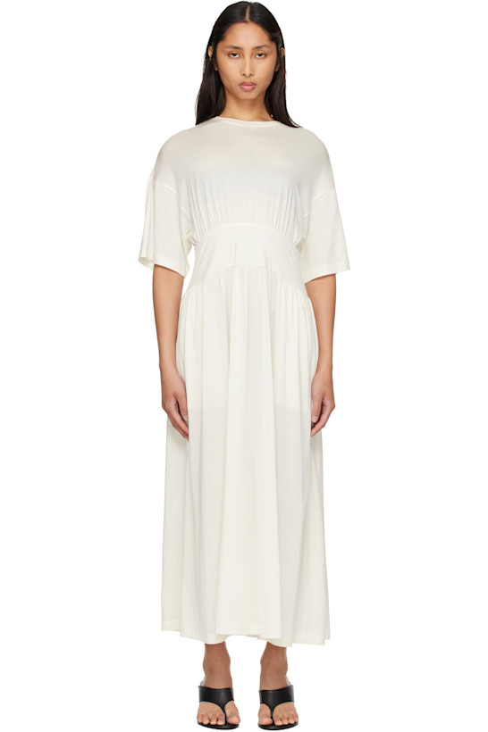 Off-White Cotton Silk Tee Midi Dress