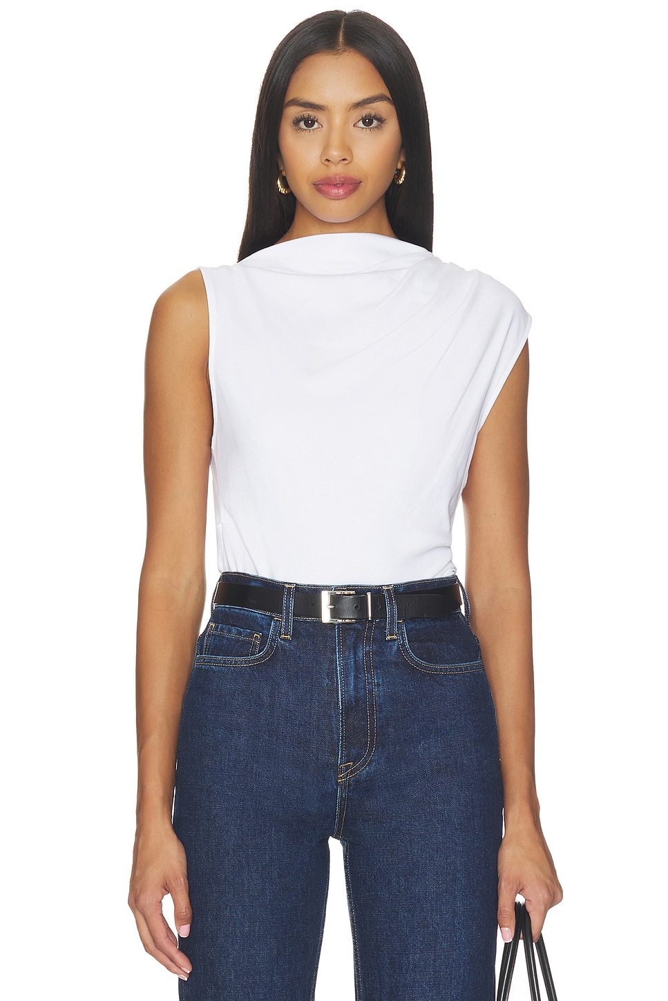 Vince Sleeveless Draped Top in Optic White