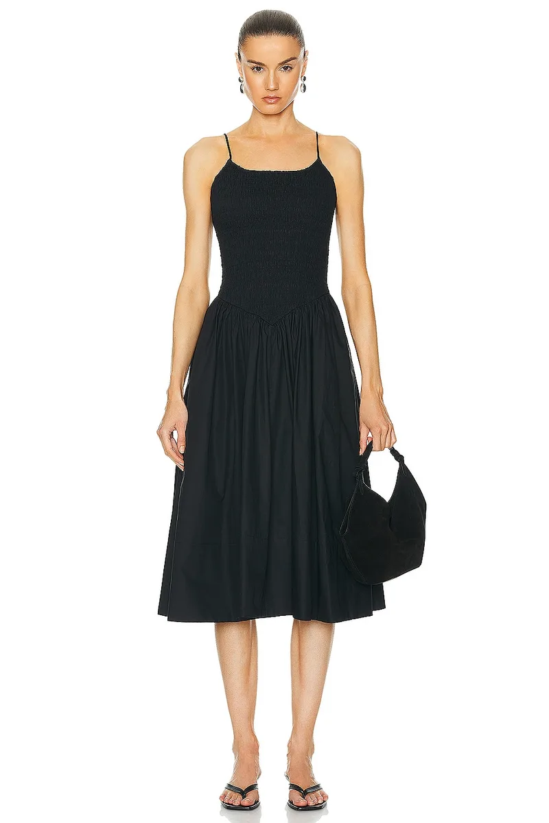 L'Academie Armanda Poplin Midi Dress in Black