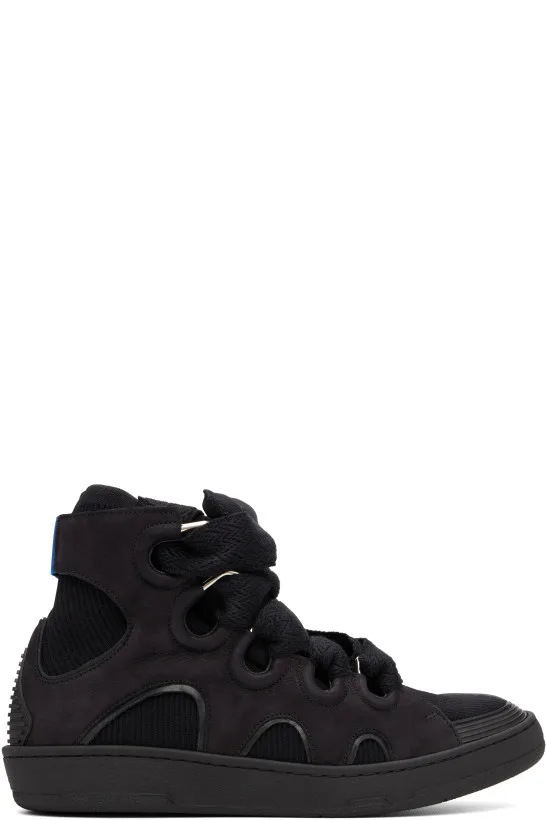 Black High Top Curb Knit Sneakers