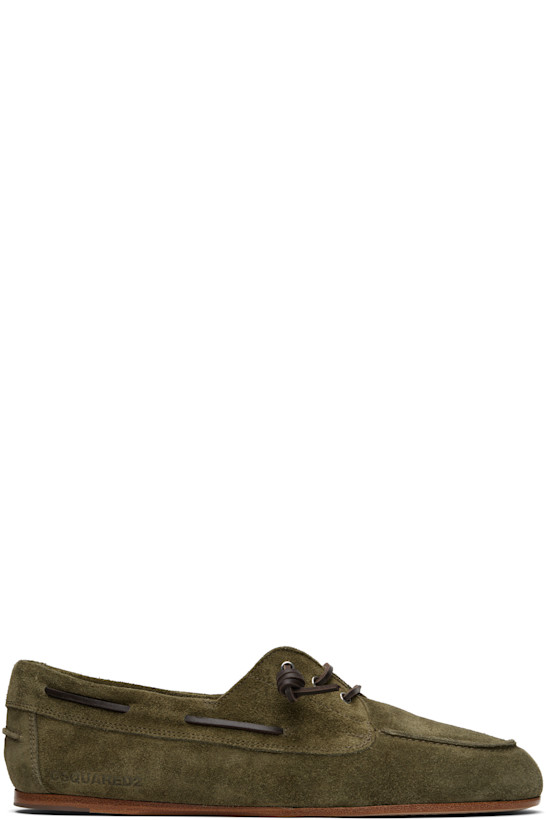 Khaki Embossed-Logo Boat Shoes