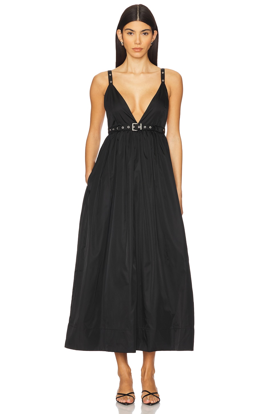 Ganni Duchesse Nylon Strap Dress in Black