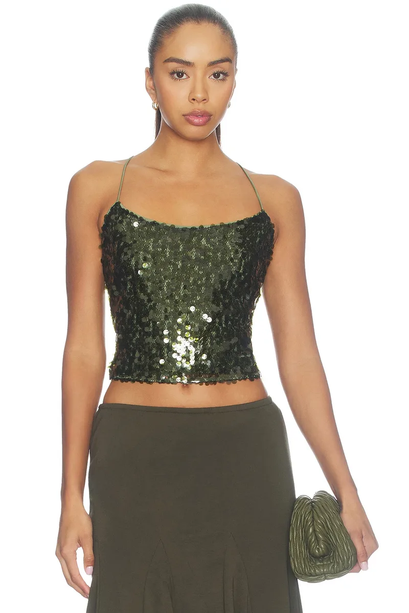 With Harper Lu Backless Top in Forest Green Sequin