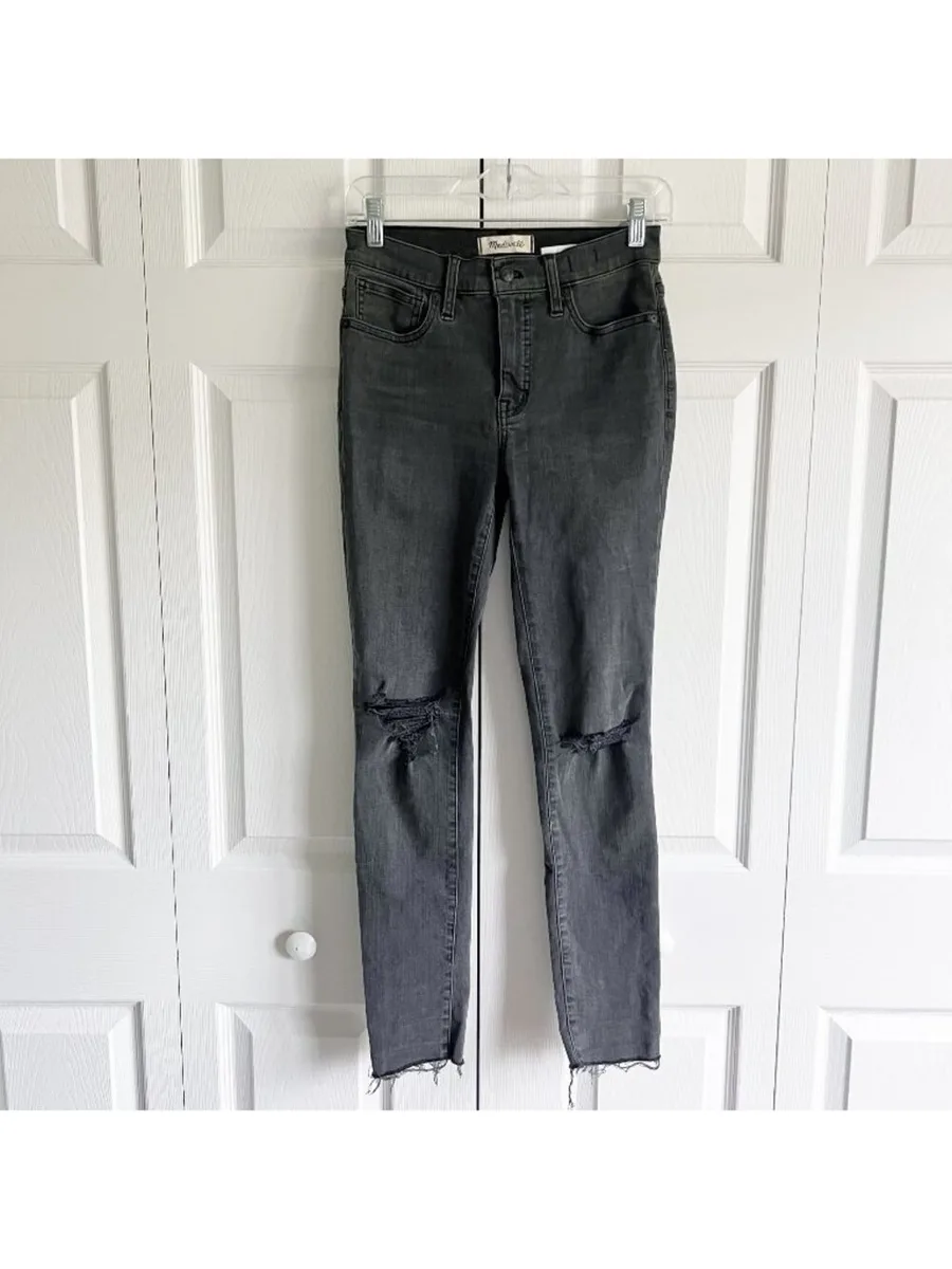 Madewell Black Sea Denim Distressed Mid-Rise Skinny Jeans Women's Size 25