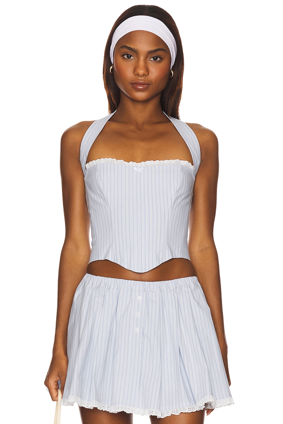 MAJORELLE Danica Top in Blue & White Stripe