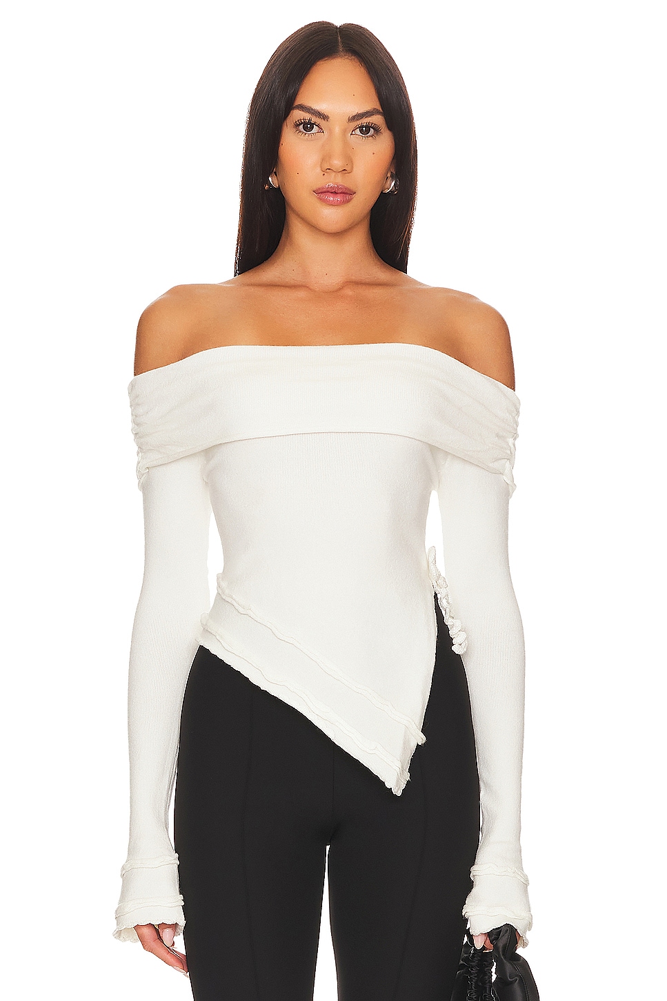 GUIZIO Soler Fold Over Knit Top in White